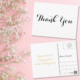 Cartão Postal Personalizado Elegante Roteiro Preto Branco Obriga