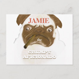 Cartão Postal Personalizado Grumpy AFICIONADO Puggy Cigar