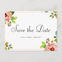 Cartão Postal Personalizado - Rosa Watercolor Salvar a Data