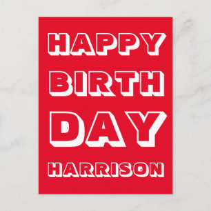Cartão Postal Personalizar nome, feliz aniversário, vermelho br