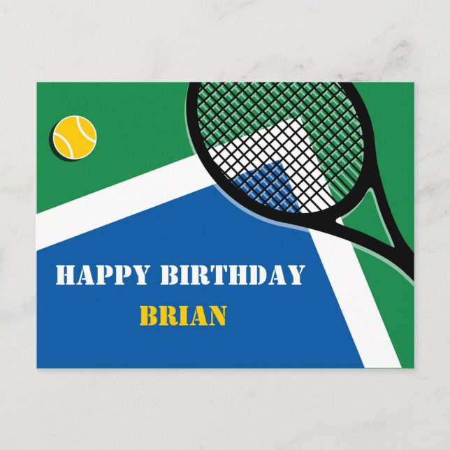 Cartão postal personalizável 🎾 tênis azul-verde (Frente)