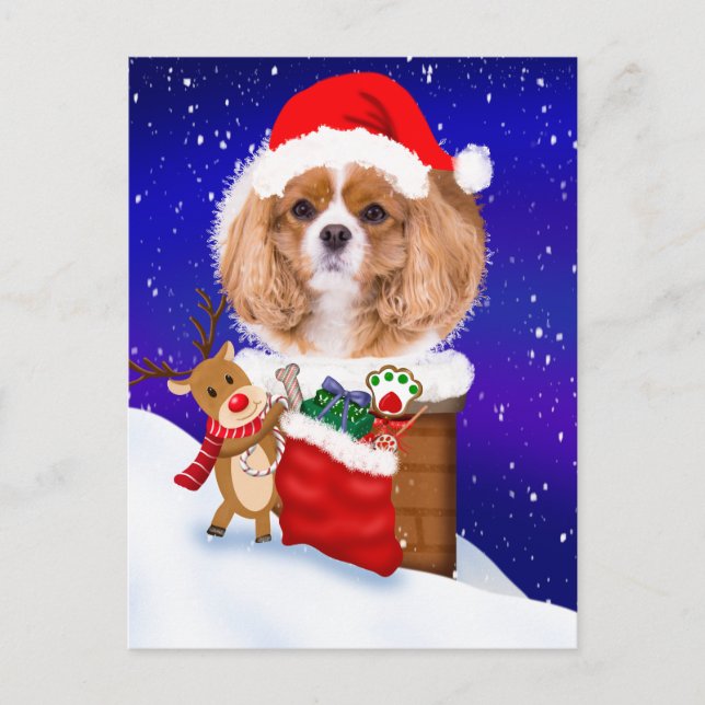 Cartão Postal Personalize Cachorro Papai Noel Telhado Rena Com P (Frente)