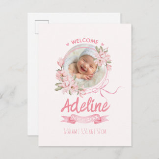 Cartão Postal personalized baby blue floral Birth announcements