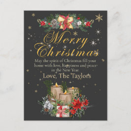 Cartão Postal Personalized Black Gold Merry Christmas Cards