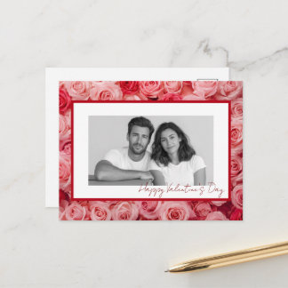 Cartão Postal Personalized Couple Photo Valentine Roses Card