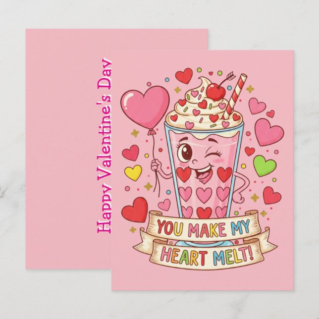 Cartão Postal Personalized Cute Milkshake Classroom Valentine (Frente/Verso)