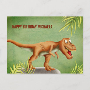 Cartão Postal Personalized Cute T-Rex Dinosaur Happy Birthday