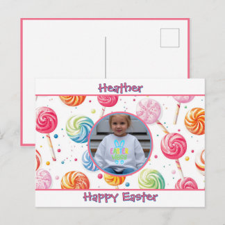 Cartão Postal Personalized Happy Easter Lollipop Candy Photo