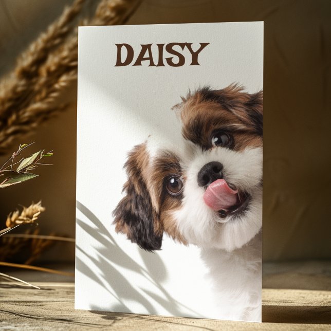 Cartão Postal Personalized Pastel Brown Dog Photo & Name Card (Criador carregado)