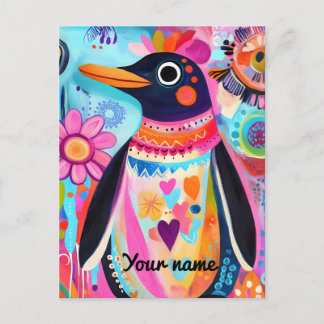 Cartão Postal Personalized Penguin Card: Colorful Arctic
