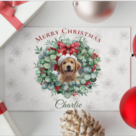 Cartão Postal Personalized Pet Christmas with Wreath & Name