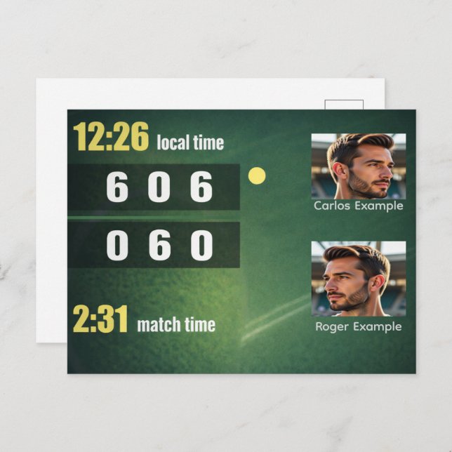 Cartão Postal Personalized Tennis Scoreboard – Custom Match (Frente/Verso)