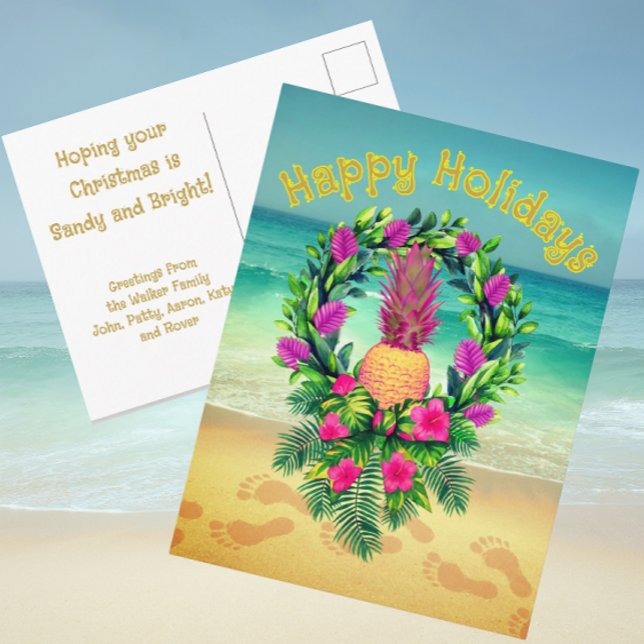 Cartão Postal Personalized Tropical Christmas Holiday Pineapple (Thrifty holiday postcards can be personalized with your own message!)