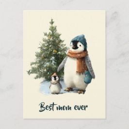 Cartão Postal Personalized Winter Penguin “Best Mom Ever”