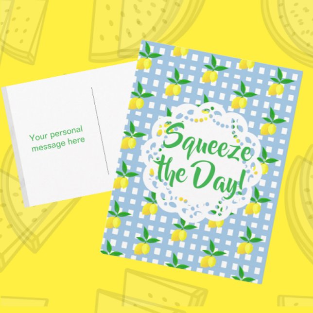 Cartão Postal Personalized Yellow Lemons Blue White  (Thrifty postcards)