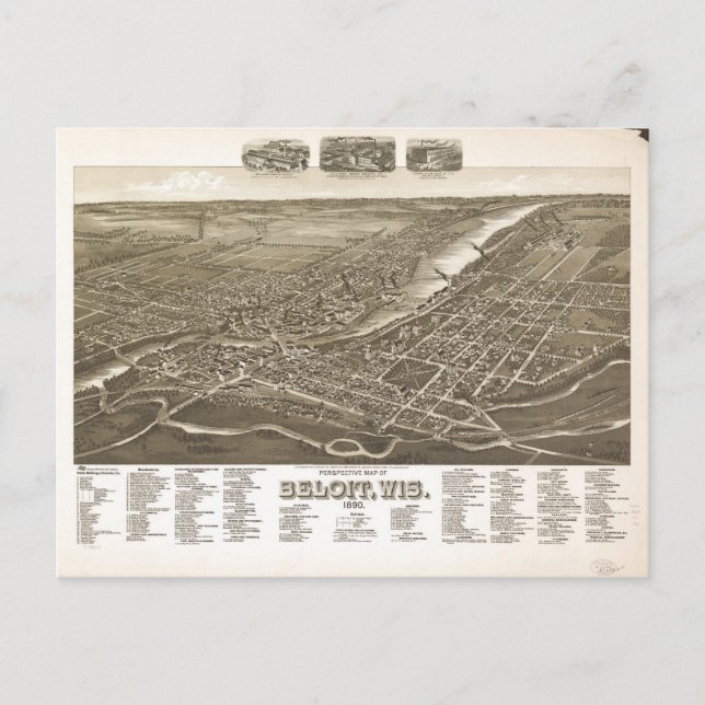 Cartão Postal Perspectiva de Beloit, Wisconsin (1890) (Frente)