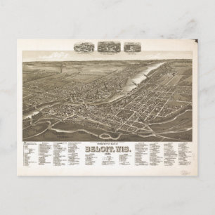 Cartão Postal Perspective Map of Beloit, Wisconsin (1890)