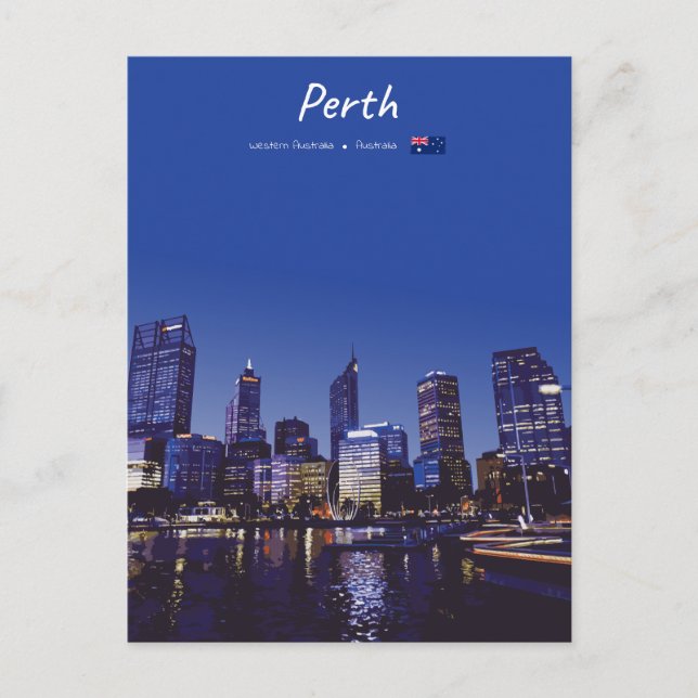 Cartão Postal Perth, Austrália - Silhueta da Cidade à Noite (Frente)