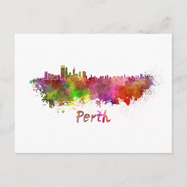Cartão Postal Perth Skyline, em aquarela (Frente)