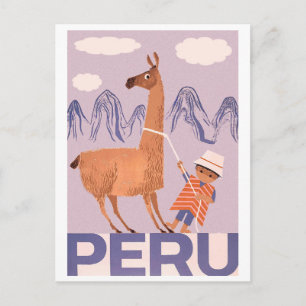 Cartão Postal Peru, um menino com grande lama, viagens vintage