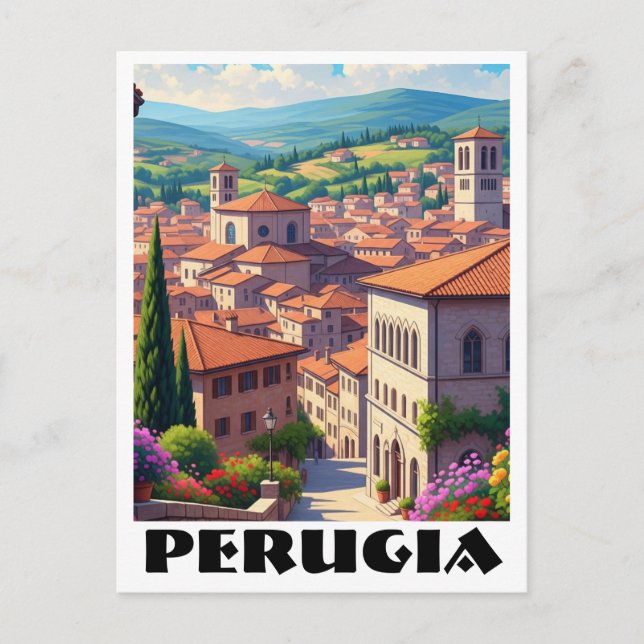 Cartão Postal Perugia Itália Viagem (Frente)