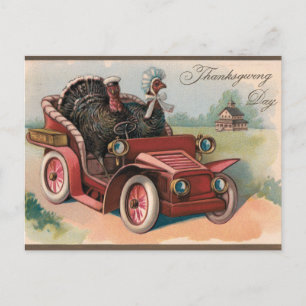 Cartão Postal Perus de Ação de Graças Vintage descendo em um car