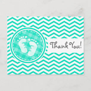 Cartão Postal Pés-Bebê; Aqua Green Chevron