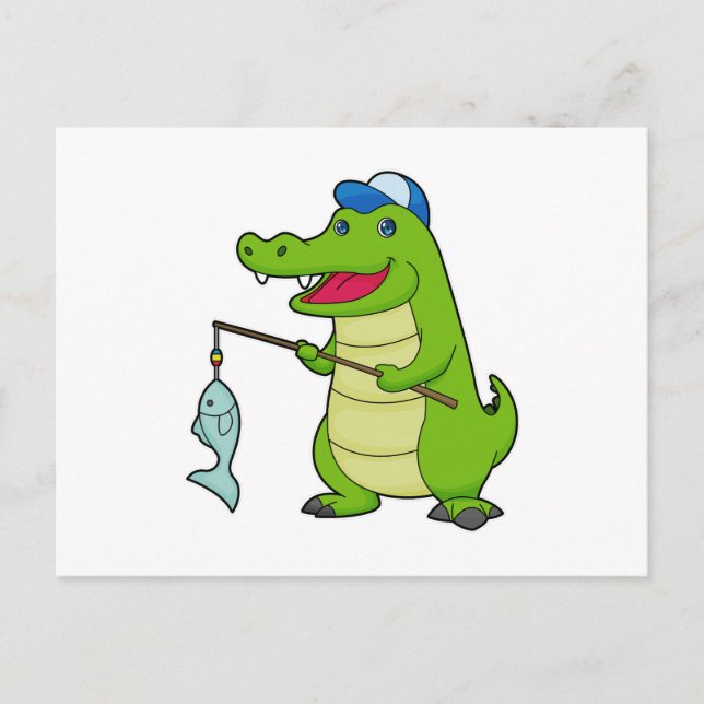 Cartão Postal Pesca de Crocodilo Pescador Vara de Pesca (Frente)