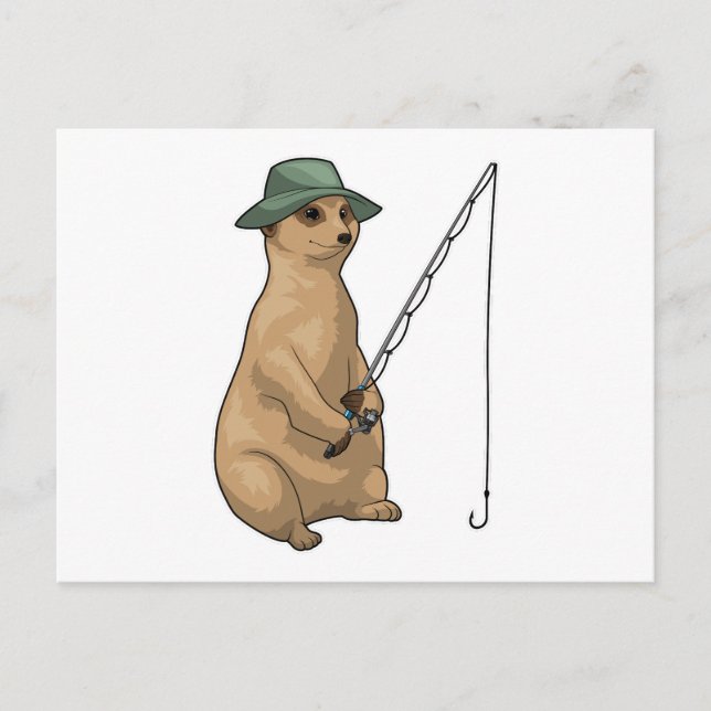 Cartão Postal Pesca do Suricata Pescador Vara de pescar (Frente)