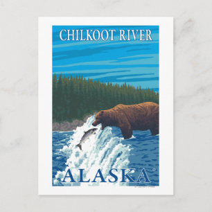 Cartão Postal Pesca do Urso no Rio Chilkoot, no Alasca