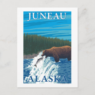 Cartão Postal Pesca do Urso no Rio Juneau, no Alasca
