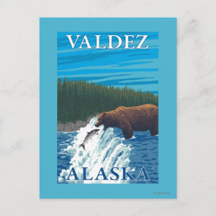 Cartão Postal Pesca do Urso no Rio - Valdez, Alasca