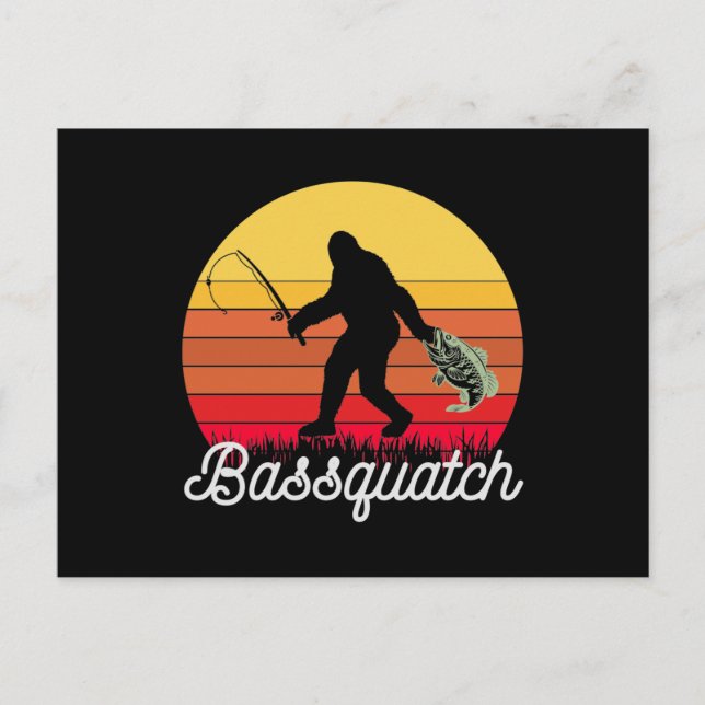 Cartão Postal Pesca Retro Bassquatch Pé-Grande (Frente)