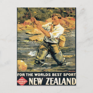 Cartão Postal Pesca Vintage Nova Zelândia