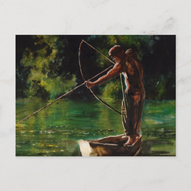 Cartão Postal pescador aquarela (Frente)