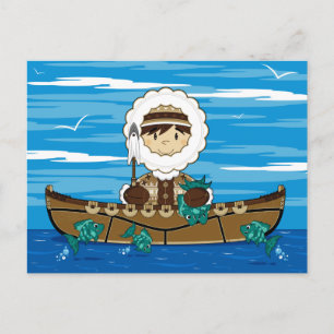 Cartão Postal Pescador de "Cute Mini Inuit" em Kayak