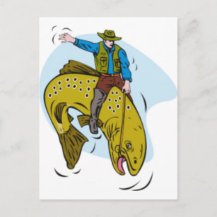 Cartão Postal pescador de truta