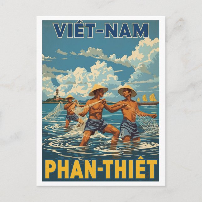 Cartão Postal Pescadores de Phan Thiết Vintage (Frente)