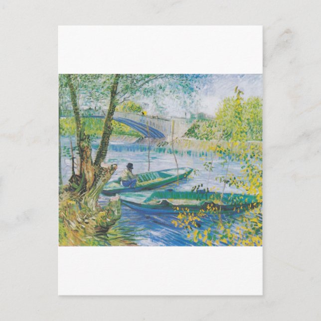 Cartão Postal Pescadores e barcos Van Gogh no Pont de Clichy (Frente)