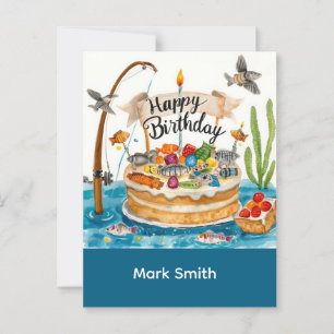 Cartão Postal Pescaria de aniversário temática fisgada na divers