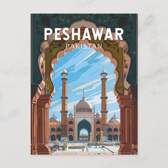 Cartão Postal Peshawar Pakistan Viagem Art Vintage (Frente)