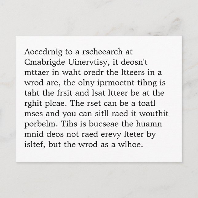 Cartão Postal Pesquisa na Uinervtisy Psot Crad de Cmabrigde (Frente)