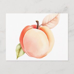 Cartão Postal Pêssego de Aquarela Elegante em Fundo Branco