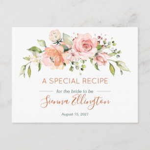 Cartão Postal Pêssego floral & folhagem, receita de chá de noiva