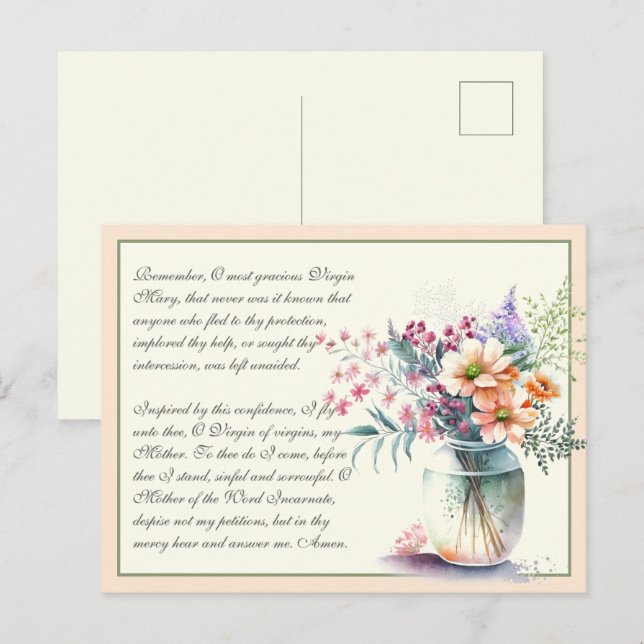 Cartão Postal Pêssego Memória Católica Orando à Virgem Maria (Frente/Verso)