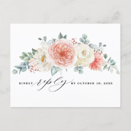 Cartão Postal Pêssego Pêssego Pastel Rosa Casamento Floral RSVP