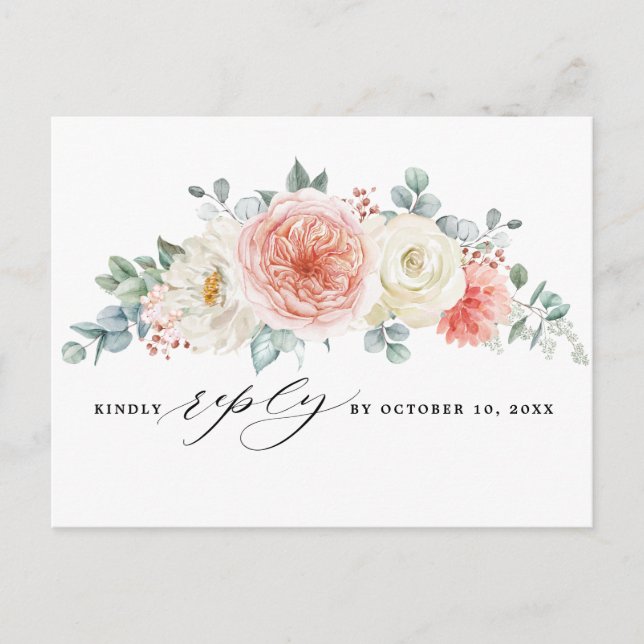 Cartão Postal Pêssego Pêssego Pastel Rosa Casamento Floral RSVP (Frente)