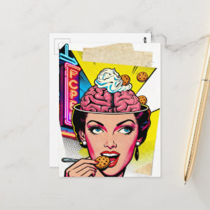 Cartão Postal Pessoa Abstrata Surrealista com Biscoitos no Céreb