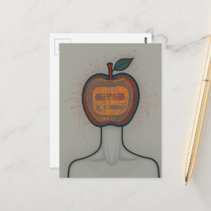 Cartão Postal Pessoa Abstrata Surrealista com Cabeça de Maçã