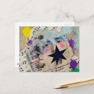 Cartão Postal Pessoa colorida muito única colagem de mídia mista